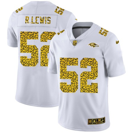 Maillot Homme Baltimore Ravens Ray Lewis 52 Nike Flocked Leopard Print Blanc